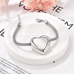 304ステンレススチールハートリンクブレスレット  女性用メッシュチェーンジュエリー  ステンレス鋼色  7-1/2インチ（19cm）&nbsp;BJEW-C089-12P