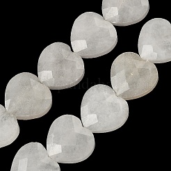 天然石ホワイトジェイドビーズ連売り  多面カット  ハート  14.5~15x15~15.5x5.5~6mm  穴：1mm  約10個/連  5.51~5.71''（14~14.5センチメートル）&nbsp;G-A309-A24-01