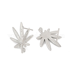 真鍮製スタッドピアスパーツ  カドミウムフリー＆ニッケルフリー＆鉛フリー  カン付き  葉  プラチナ  19.5x17mm  穴：1.4mm  ピン：0.8x11.5mm&nbsp;KK-Z099-04P-01