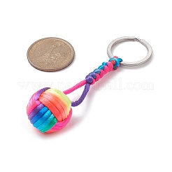ナイロン編みボールと木の丸いキーホルダー  304ステンレススチール製金具付き  カラフル  8.95~9cm&nbsp;KEYC-JKC00480