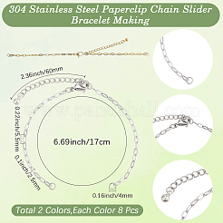16Pcs 2 Colors 2.5MM 304 Stainless Steel Paperclip Chain Bracelet Making&nbsp;STAS-SC0021-15