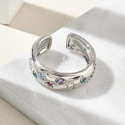 Brass Micro Pave Colorful Cubic Zirconia Cuff Open Rings&nbsp;RJEW-Z145-05P