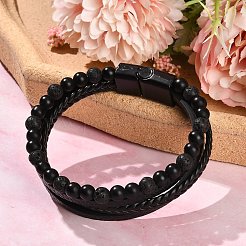Natural Lava Rock & Glass Round Beaded Bracelets&nbsp;BJEW-G732-01A