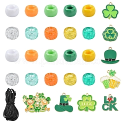 聖パトリックの日の DIY ジュエリー作りキット  プラスチックビーズを含む  ナイロンコード  合金エナメルチャーム  ミックスカラー  24.5x23x1.5mm  穴：2mm&nbsp;DIY-YW0013-15