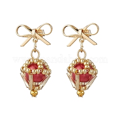 真鍮製ダイヤモンドダングルスタッドピアス  ガラスと  ゴールドカラー  ファイヤーブリック  28x16mm&nbsp;EJEW-MZ00465-04