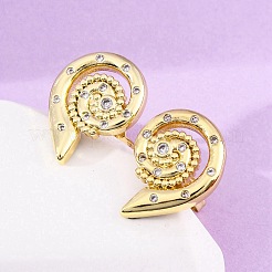 真鍮マイクロペーブクリアキュービックジルコニアスタッドピアス  長持ちメッキ  鉛フリー＆カドミウムフリー  渦巻き  18KGP本金メッキ  17x13mm&nbsp;EJEW-H158-07B-G