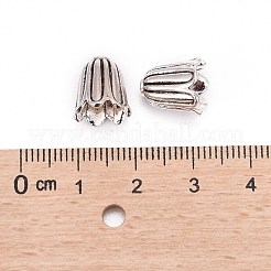 チベット風キャップ  カドミウムフリーと鉛フリー＆ニッケルフリー  花  アンティークシルバー  10x10mm  穴：1mm  内径：7.5mm&nbsp;TIBEB-00864-AS-NR