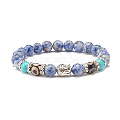 Gemstone & Agate Dzi Stretch Bracelet with Buddha Head&nbsp;BJEW-JB07710
