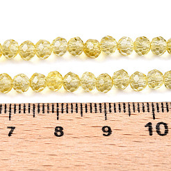 透明ガラスビーズ連売り  ファセット（32ファセット）  ロンデル  ライトカーキ  8x6.5mm  穴：1.2mm  約60~62個/連  39~40cm&nbsp;GLAA-T023-8mm-A17