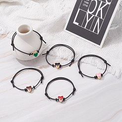 Heart Acrylic Enamel Beads Adjustable Cord Bracelet for Teen Girl Women&nbsp;BJEW-JB07049