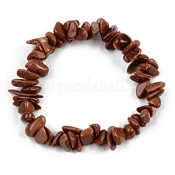 Unisex Chip Synthetic Goldstone Beaded Stretch Bracelets&nbsp;BJEW-S143-04