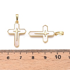 真鍮と貝殻のペンダント  クロスチャーム  18KGP本金メッキ  24.5x16x2mm  穴：6x3.5mm&nbsp;KK-N254-209G