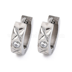 304ステンレススチール、キュービックジルコニア研磨効果フープピアス  ステンレス鋼色  13.5x4mm&nbsp;EJEW-M001-25P
