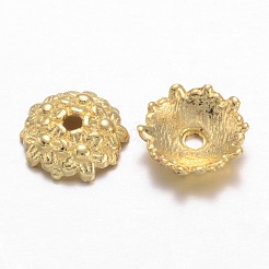 チベット風ビーズキャップ  鉛フリー＆カドミウムフリー＆ニッケルフリー  花  直径約11mm  厚さ3.5mm  穴：2mm&nbsp;X-TIBEB-LF1650Y-G-FF