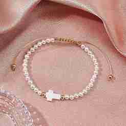 Shell Pearl Braided Bead Bracelets&nbsp;BJEW-JB11479-04