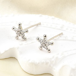 真鍮マイクロペーブクリアキュービックジルコニアスタッドピアス  スター  プラチナ  8x8.5mm&nbsp;EJEW-M103-06P