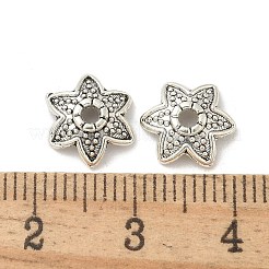 チベット風合金ビーズ  カドミウムフリー＆鉛フリー  花  アンティークシルバー  9.5x2.5mm  穴：1.6mm&nbsp;TIBE-P003-63AS