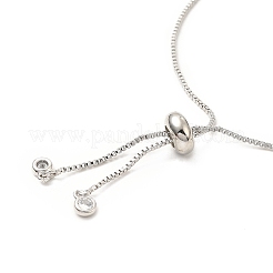 調節可能なラック メッキ ブラス キュービック ジルコニア & ボックス チェーン ブレスレット  女性用スライダーブレスレット  鉛フリー＆カドミウムフリー  長持ちメッキ  プラチナ  11-3/8インチ（28.8cm）&nbsp;BJEW-A132-23P
