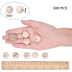 丸い未完成の木製ビーズとナイロン包装の真空バッグ  モカシン  18~20x17~18mm  穴：4~5mm&nbsp;WOOD-PH0008-50