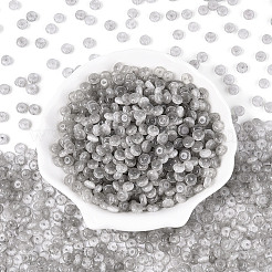 ガラスシードビーズ  模造キャットアイビーズ  ロンデル  銀  6x3mm  穴：1mm  約2500個/ポンド&nbsp;SEED-T007-17A