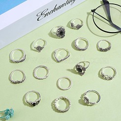 15Pcs 15 Style Crystal Rhinestone Rhombus & Lotus & Crown Finger Rings Set&nbsp;JR940A