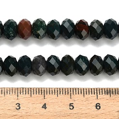天然のブラッドストーン/ヘリオトロープストーンビーズ連売り  多面カット  ロンデル  8x5.5mm  穴：1.2mm  約69個/連  15.16''（38.5センチメートル）&nbsp;G-Z111-A28