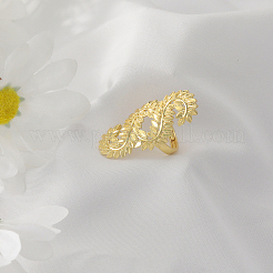 女性用の真鍮の調節可能な指輪  葉  ゴールドカラー  葉：45x18mm  内径: 16mm~18mm&nbsp;AX2322