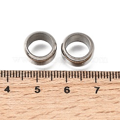 304ステンレススチール大穴ビーズ  ワード「love」を刻まれたフラットラウンド  ステンレス鋼色  11.5x5.5mm  穴：9mm&nbsp;STAS-H263-03P-04
