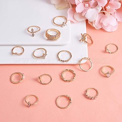17Pcs 17 Style Crystal Rhinestone Teardrop & Star & Horse Eye Finger Rings Set&nbsp;JR937A