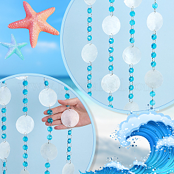 Disc Natural Capiz Shell with Faceted Octagon Glass Beaded Connector Charms&nbsp;AJEW-WH0481-614