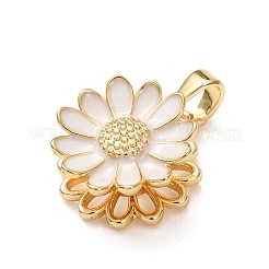真鍮エナメル回転式ペンダント  花のチャーム  18KGP本金メッキ  17x15x7mm  穴：5x3mm&nbsp;KK-CBAB190-02G