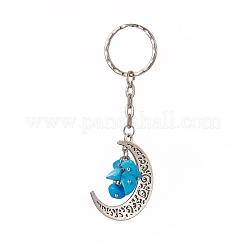 Natural & Synthetic Gemstone Chips Moon & Moon Alloy Pendant Keychain&nbsp;KEYC-JKC00465
