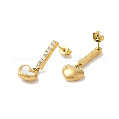 Ion Plating(IP) 304 Stainless Steel Inlay Rhinestone & Natural Shell Beads Stud Earrings for Women&nbsp;EJEW-M024-01B-G