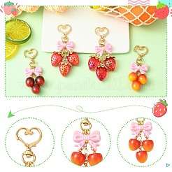 4Pcs Strawberry & Cherry Acrylic Pendant Decorations&nbsp;HJEW-CJ00090