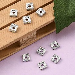 真鍮製ラインストーンスペーサービーズ  グレードA  正方形  ニッケルフリー  銀  クリスタルAB  6x6x3mm  穴：1mm&nbsp;RSB072-02S