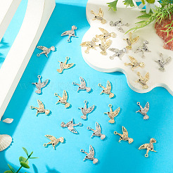 2色の合金とクリスタルのラインストーンペンダント40個。  鳥のチャーム  プラチナ＆ライトゴールド  24x19.5x3mm  穴：1.6mm  20個/カラー&nbsp;FIND-TA0010-68