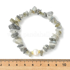 3Pcs 3 Styles Natural Mixed Gemstone Chip & Cultured Freshwater Pearl Beaded Stretch Bracelets Set for Women&nbsp;BJEW-JB13762-09