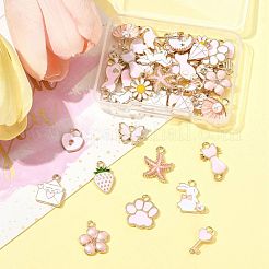 40個20スタイルアロイエナメルペンダント  混合形状  ライトゴールド  ピンク  11.5~20.5x10~18x1.5~3mm  穴：1.6~2mm  2個/スタイル&nbsp;ENAM-FS0003-33