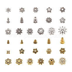 チベット風アロイビーズコーン&キャップ  花  アンティークシルバー＆アンティーク金色  7x5mm  穴：1.5mm  内径：3mm  320個/箱&nbsp;PALLOY-TA0001-78