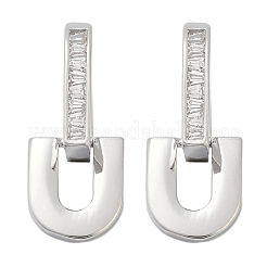 真鍮製クリアキュービックジルコニアU字型フープピアス  プラチナ  21x12x9.5mm&nbsp;EJEW-Q016-20P
