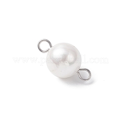 シェルパールラウンドコネクターチャーム  304ステンレススチールダブルループ付き  ホワイト  ステンレス鋼色  15x8mm  穴：2mm&nbsp;PALLOY-JF04477-02