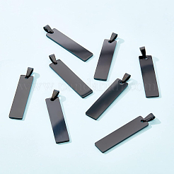 304ステンレススチールペンダント10個  空白タグのスタンプ  長方形  電気泳動黒  41x10x1mm  穴：4x7mm&nbsp;STAS-BC0003-27B