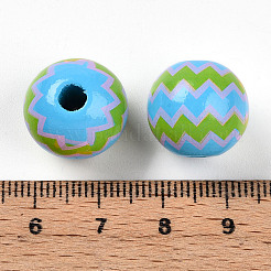 イースターテーマのプリントウッドビーズ  ラウンド  ディープスカイブルー  14.5~15x15.5~16.5mm  穴：4~4.5mm&nbsp;WOOD-T032-22A