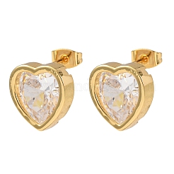 Brass Cubic Zirconia Stud Earrings for Women&nbsp;EJEW-F418-09G