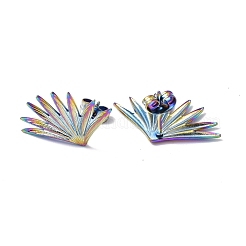 イオンプレーティング（IP）304ステンレススチールグラススタッドピアス（女性用）  虹色  25x15mm  ピン：0.7mm&nbsp;EJEW-F300-04MC