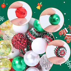 クリスマステーマのプラスチックとアクリルのラウンドビーズ50個、10つのスタイル、DIYジュエリーメイキングキット  ミックスカラー  19~20x19~20mm  穴：2~3mm  5個/スタイル&nbsp;SACR-SC0001-37