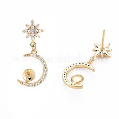 Brass Micro Pave Clear Cubic Zirconia Stud Earring Findings&nbsp;KK-S364-143