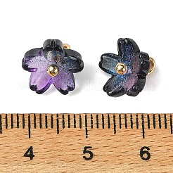 合金アクリルパーツ  花のチャーム  ゴールドカラー  プルシアンブルー  10.5x8mm  穴：2mm&nbsp;TACR-P016-01G-12
