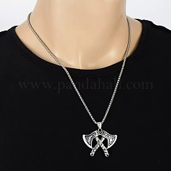 Vintage Alloy Double Viking Axe Pendant Necklaces for Men&nbsp;WGA7599-01