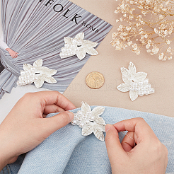 3d模造真珠の花飾りアクセサリー  パッチを縫う  ガラスラッパのビーズと  ホワイト  60x53x10.5mm&nbsp;DIY-WH0343-11